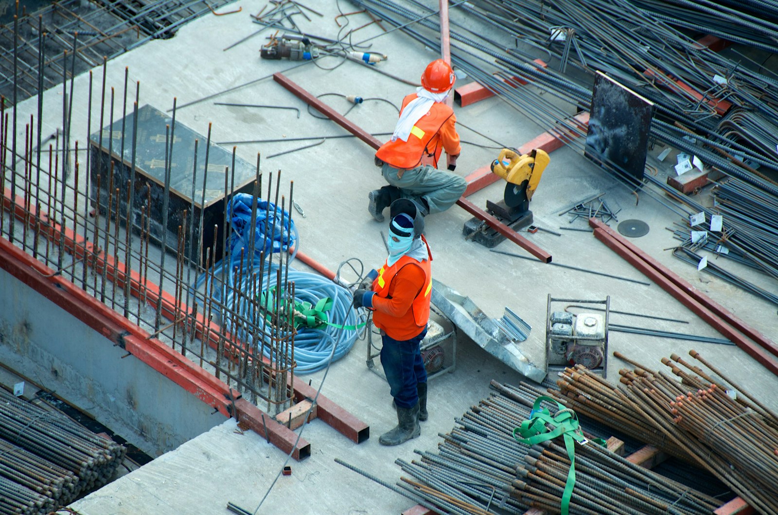 Steel fixing under way on a live construction site